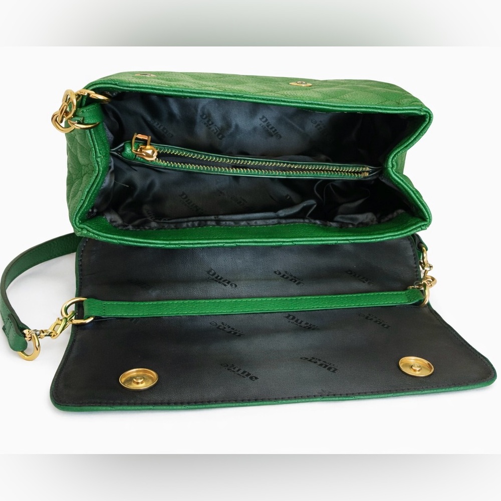 Dune London Emerald Green Quilted‎ Crossbody Purse Gold Hardware - Picture 7 of 9
